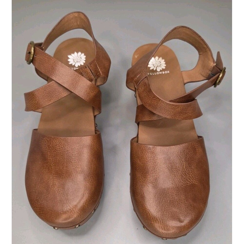 Yellowbox Barah Clog Shoes Size 7.5 Brown Cork Wedge Silver Studs Casual